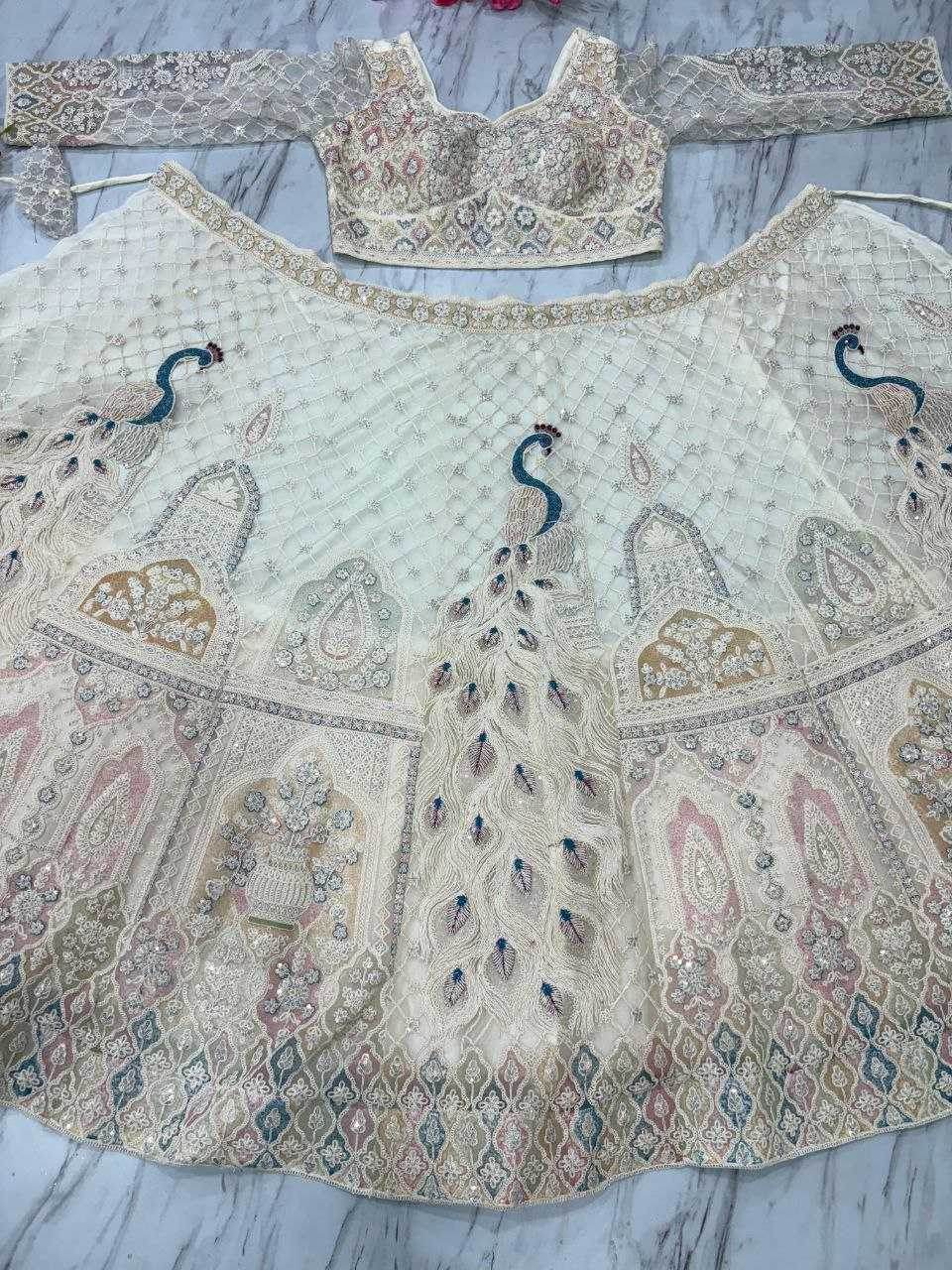 Butterfly Net Designe White Lehenga - MYLUXURY LANE ENTERPRISE